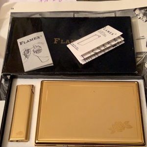 VINTAGE “FLAMEX” LADIES CIGARETTE CASE & FLAMEX LASALLE BUTANE LIGHTER.